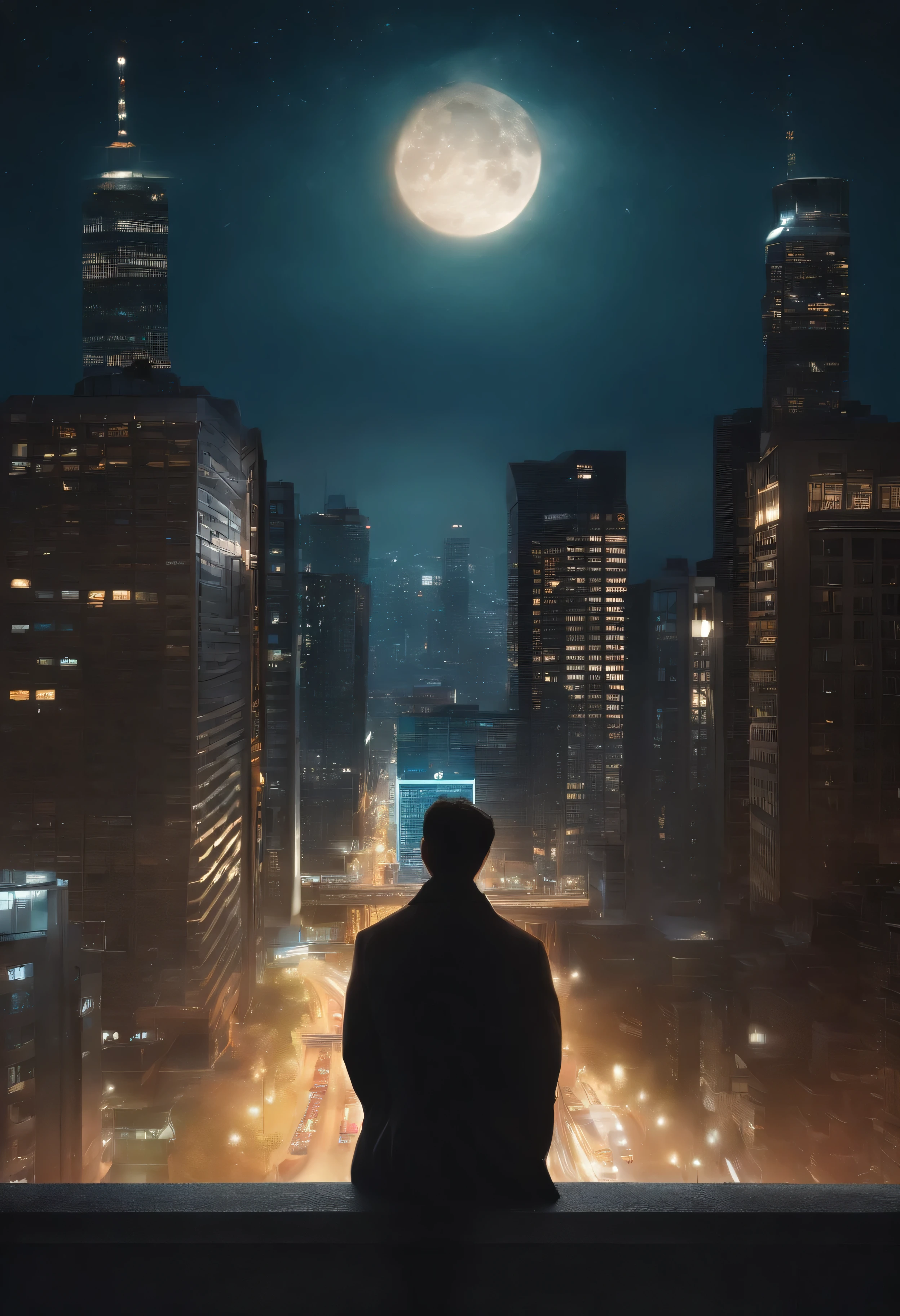 Album cover design description:
1. **Basic background**: South Korea, Blur city night view. The light of the car, Flickering buildings, The city's demolition, And the moon rising in the distance forms the background.
2. **centered image**: One character(South Korean)This stands with its back turned. His shoulders seem a little heavy, but, Above his head are shining stars, It gives the impression of a subtle glow.
3. **Bottom image**: At the feet of the figure, a broken clock and a broken hourglass are visible., It symbolizes the passage of time and the responsibility that comes with it.
4. **Title and Artist Name**: At the top of the album is a large "My Time" Put the title. Underneath, the artist's name appears subtly.
5. **Text Design**: "Woooooo" The lyrics of the part are small between the buildings in the background, It is designed to sparkle like a light.
6. **Colors**: The colors of the album as a whole add a bit of vintage tones, creating a melancholy yet warm feeling.
This album cover is about life's difficulties and responsibilities, And expressing the importance of that period,, Against the backdrop of the night view of the city, it conveys a message about one's own time and the value of the moment.