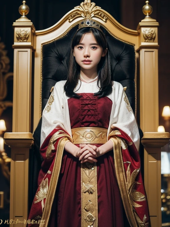 (Ultra-high resolution), (masterpiece), (Attention to detail), (high quality), (最high quality) , One Girl, middle agesの貴婦人, ((Throne)), middle ages, Queen, Gorgeous dress, Gold embroidery, Jeweled Crown, silk, velvet, Royal Robes, 