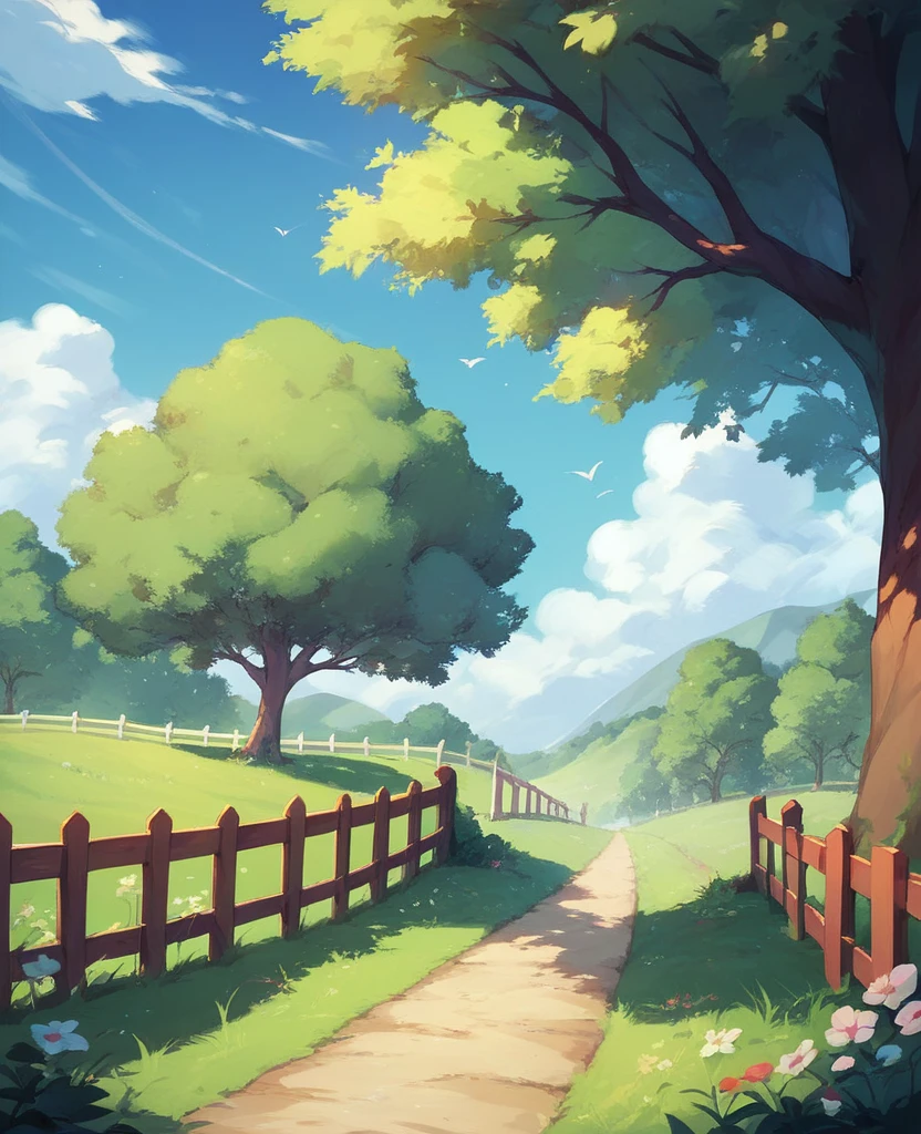 Nature scenery no people, cute animals clouds rainbow, big tree, fence
