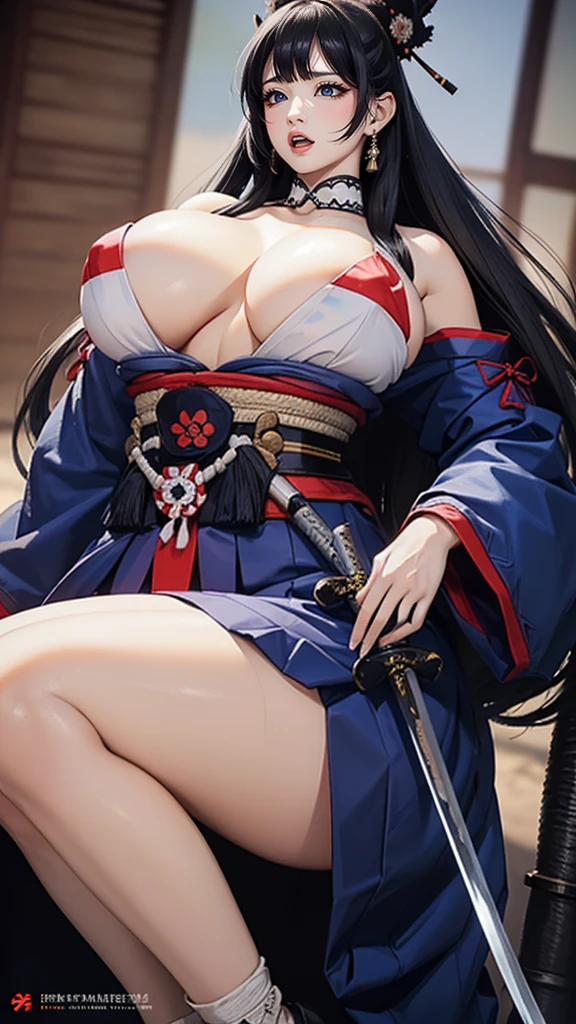 (female Samurai:1.2), (Gigantic breasts:1.4), (Huge breasts:1.4), (Large breasts:1.4), (Big breasts:1.4), (Masterpiece:1.2), (Samurai warrior:1.1), (Sensual:1.3), (Full body shot:1.0), (Hakama:1.1), (Sword in hand:1.0), (Realistic texture:1.4), (High resolution:1.3), (Detailed facial features:1.2),giga_busty