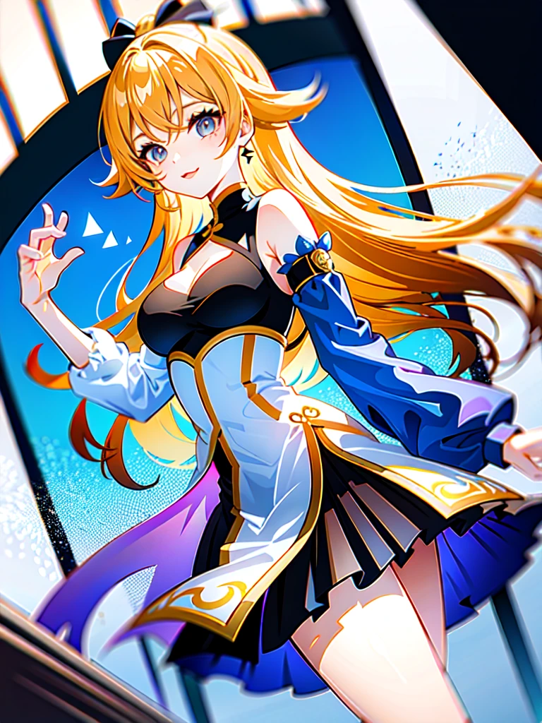 A girl with long hair light eyes Cheerful cool and cute girl