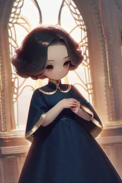 ((Лучшее качество)), ((шедевр)), (подробный), girl, in a dress, black hair, slim