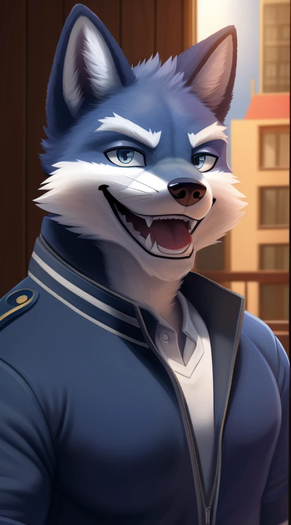 Elon musk is walking his dog There is a cartoon cat wearing a blue jacket and a white shirt, Furry character portrait, sly smile, male anthropomorphic wolf, cute weasel fursona portrait, Commission for High Res, den wolf face, furry pov art, Portrait of a fox den, furry character, den portrait, sly expression, smug smile, a den wolf