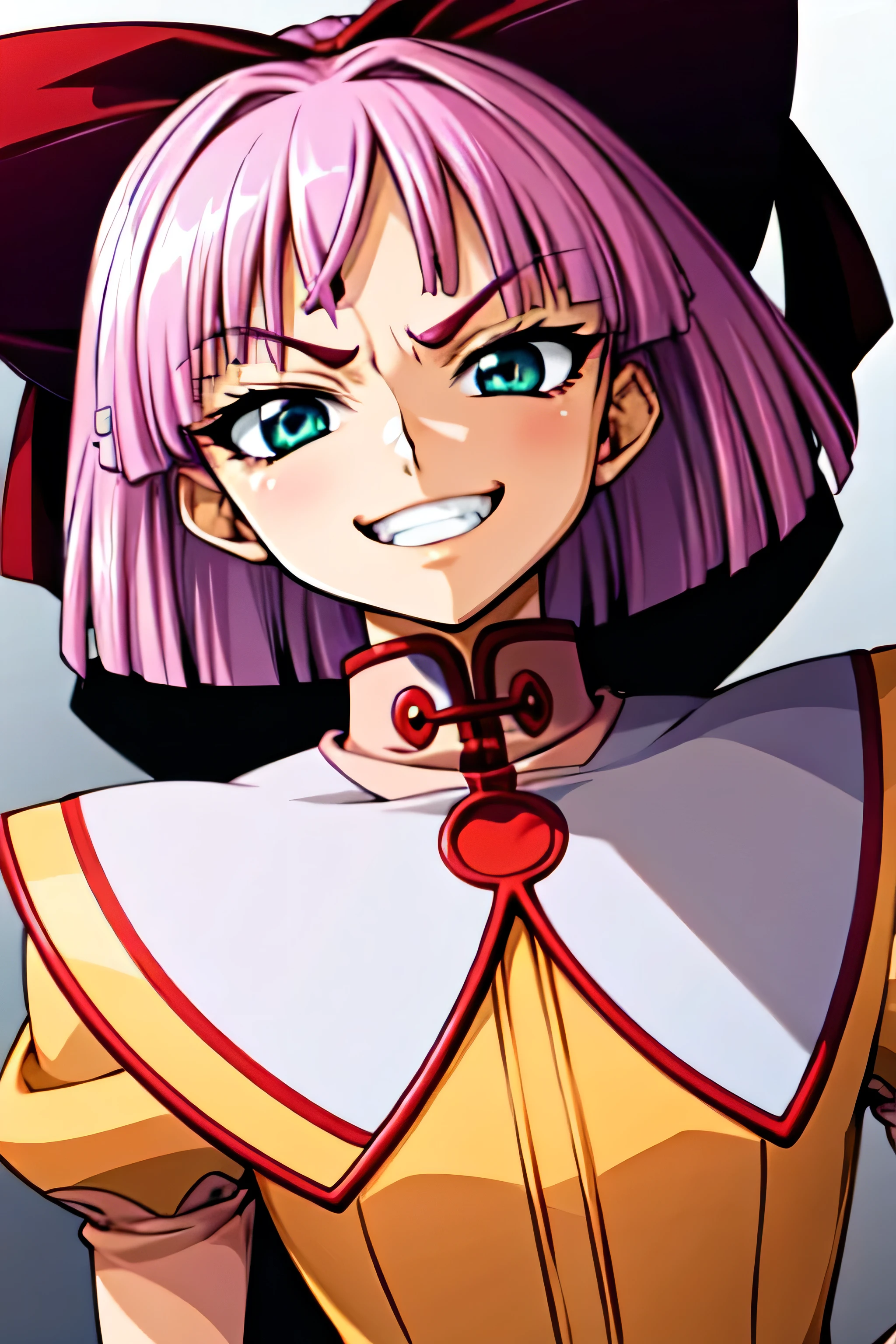 (best_quality 4K, 8K, High resolution, Masterpiece: 1.2), ultra detailed),from_below,(anime_screencap),(1girl,solo),dynamic_angle,too evil_smile,too evil laugh at,tis,deep shaded_face,too sadistic,smile worst,,bob short  hair,,,looking at viewer,upper body,black background,too worst smile,too bad smile,too evil smirk,