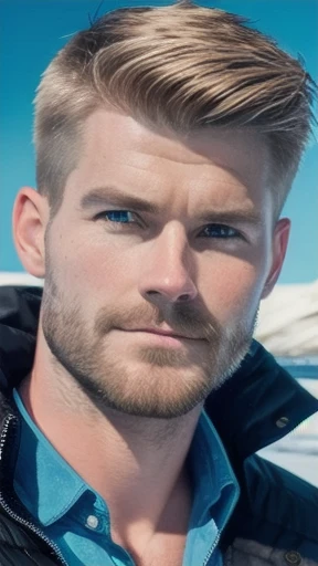 a handsome icelandic man, focus on the face.