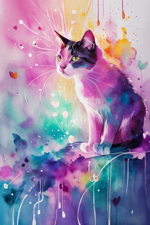 A cat by Agnes Cecile, bright design, pastel colors, paint drops, autumn lights