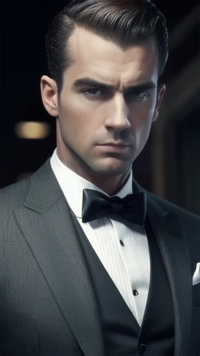 a handsome English mobster, focus on the face.