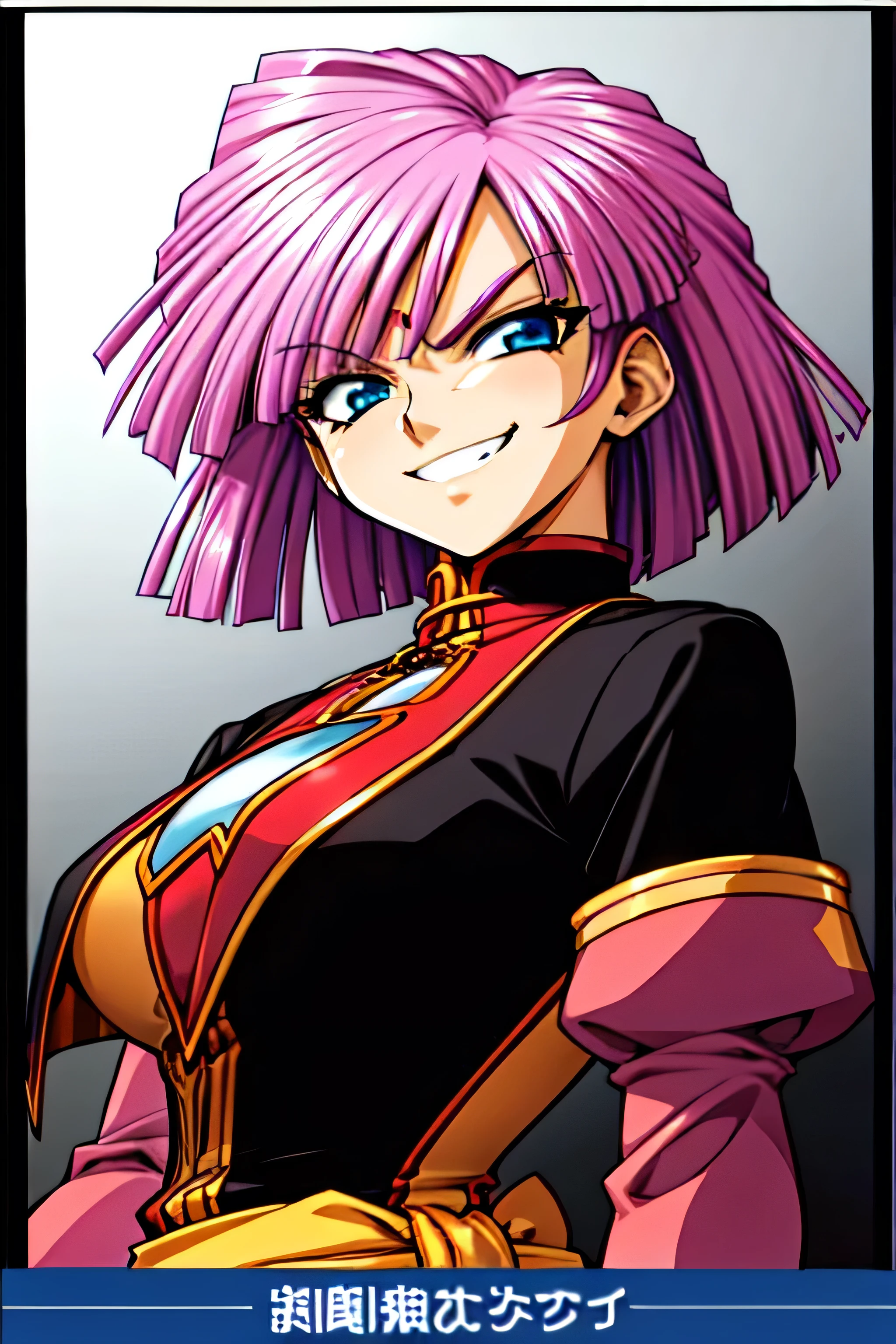 (best_quality 4K, 8K, High resolution, Masterpiece: 1.2), ultra detailed),from_below,(anime_screencap),(1girl,solo),dynamic_angle,too evil_smile,too evil laugh at,tis,deep shaded_face,too sadistic smile,smile worst,,bob short  hair,,,looking at viewer,upper body,black background,too worst smile,too bad smile,too evil smirk,,too sadistic smirk,