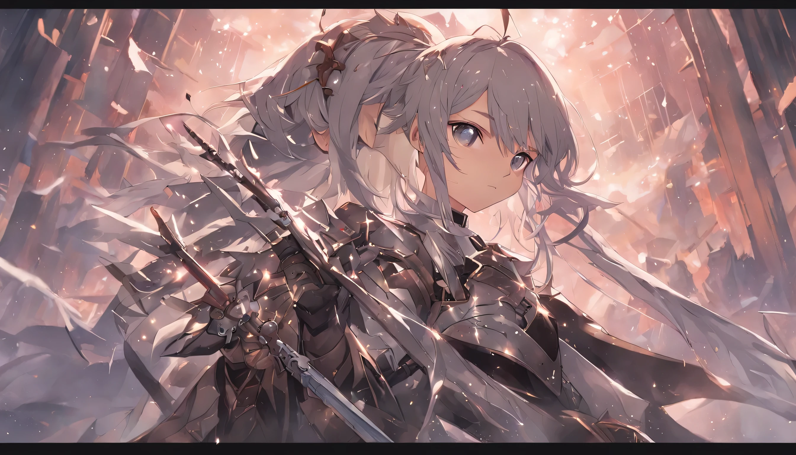 (work of art, maximum quality, best qualityer, offcial art, beautiful and aesthetic:1.2),missiles, elsword, containment, multiple gals, blue colored eyes, long hair, gazing at viewer, missilesduras, fingerless mitts, containment missiles, mitts, containment elsword, standing, hair ornament, bangss, multiple Boys, chapel, 6+gals, braid, don, black mitts, own hands together, serious, Ablaze, cloused mouth, backlight, long sleeves, shoulder missilesduras, shorth hair, hair flowers, floating hair, White hair, flowers, white don, waist belt, mantea, hair between the eyes, crown braid, 6+Boys, chestnut hair, gauntlets, jewerly, walking sticks, hands on wrist, hooded cloak, two hands, wide sleeves, Light particles