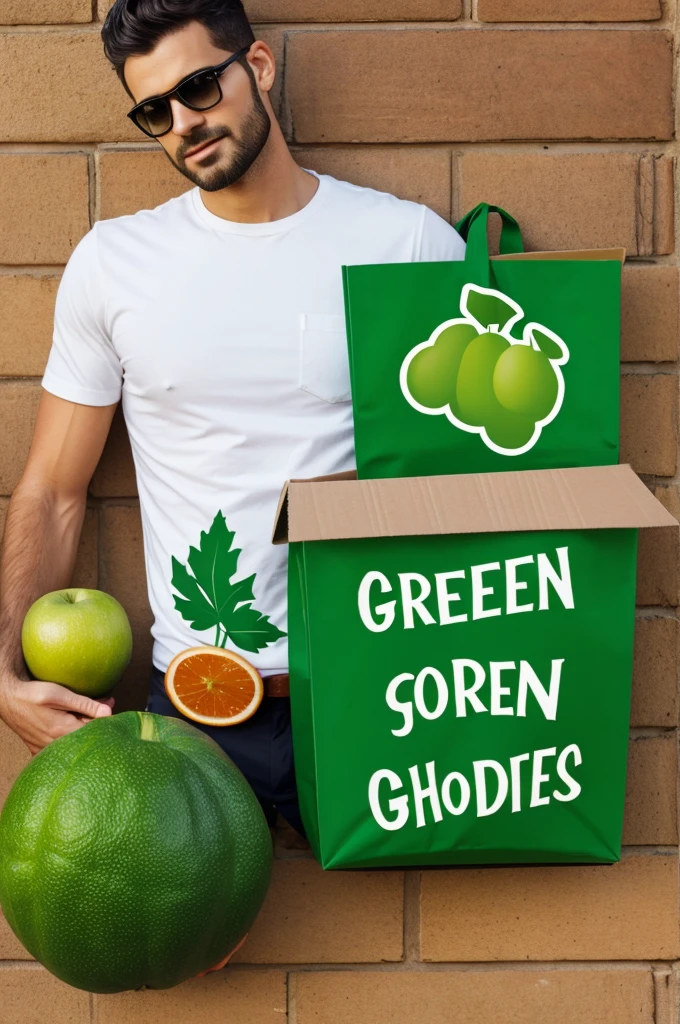 A logo for my business called green groceries, I want him to have a green mofim