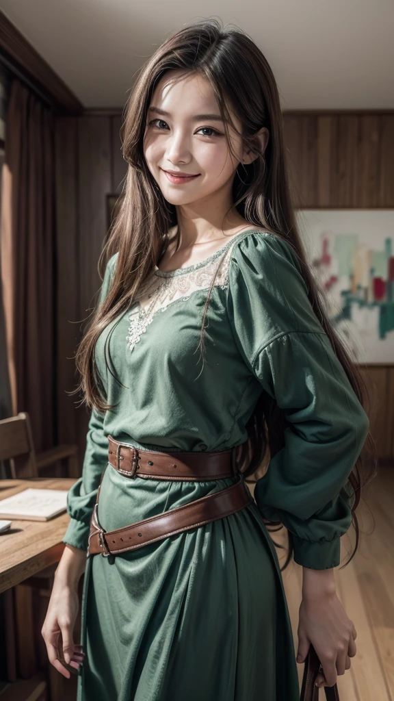 ((best qualityer)), ((work of art)), (detailded), , Grinning, long hair, ful dressed, link, whole body, photoshot
