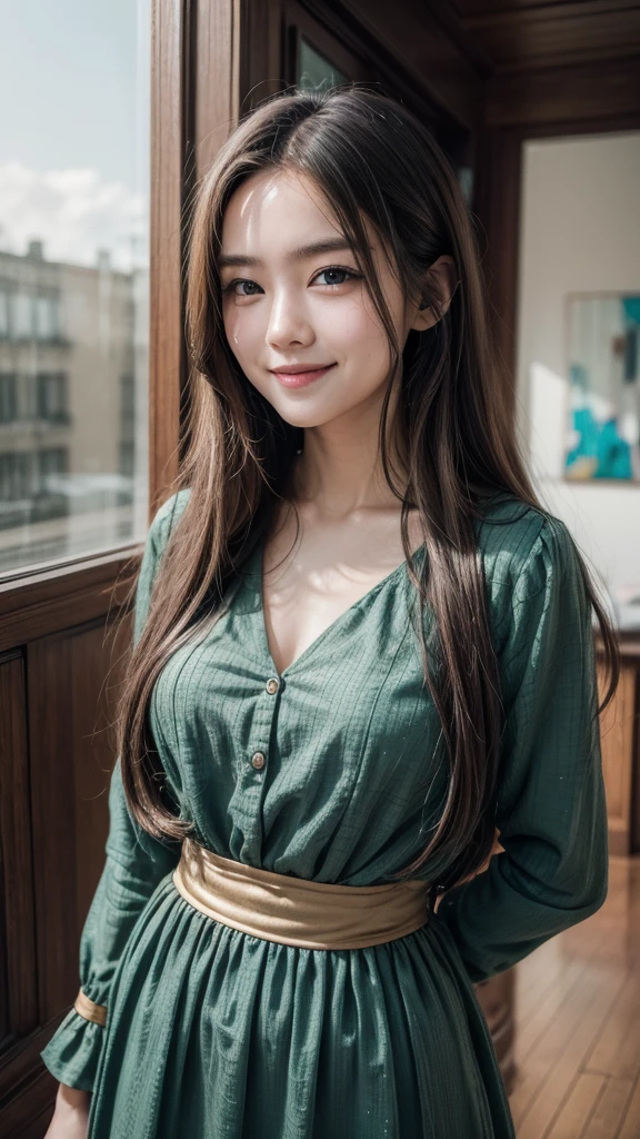 ((best qualityer)), ((work of art)), (detailded), , Grinning, long hair, ful dressed, link, whole body, photoshot