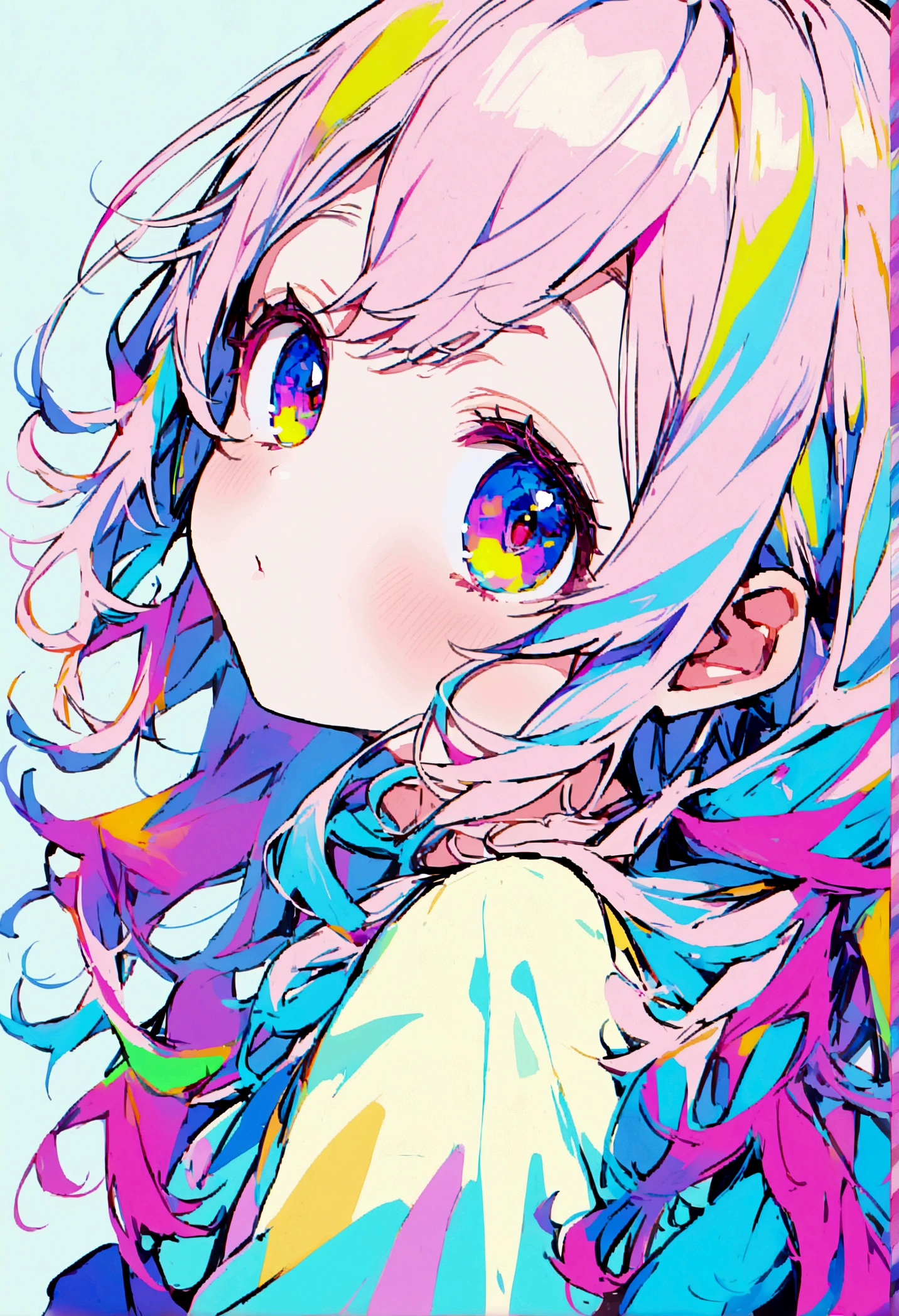 1girl, hastune miku, cute, colorful, lovely, close face, face at viewer, open eyes, highres, cyan hair, colorful eyes, side view, eyes at camera, cute, young, long hair, seductive