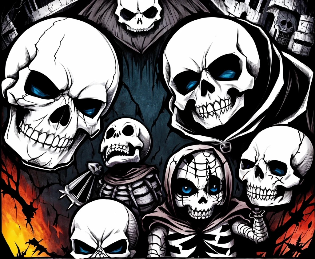 Sans skeleton, undertale, ink sans, horror sans, lust sans, Broken skull, bleeding skull, giant paint brush