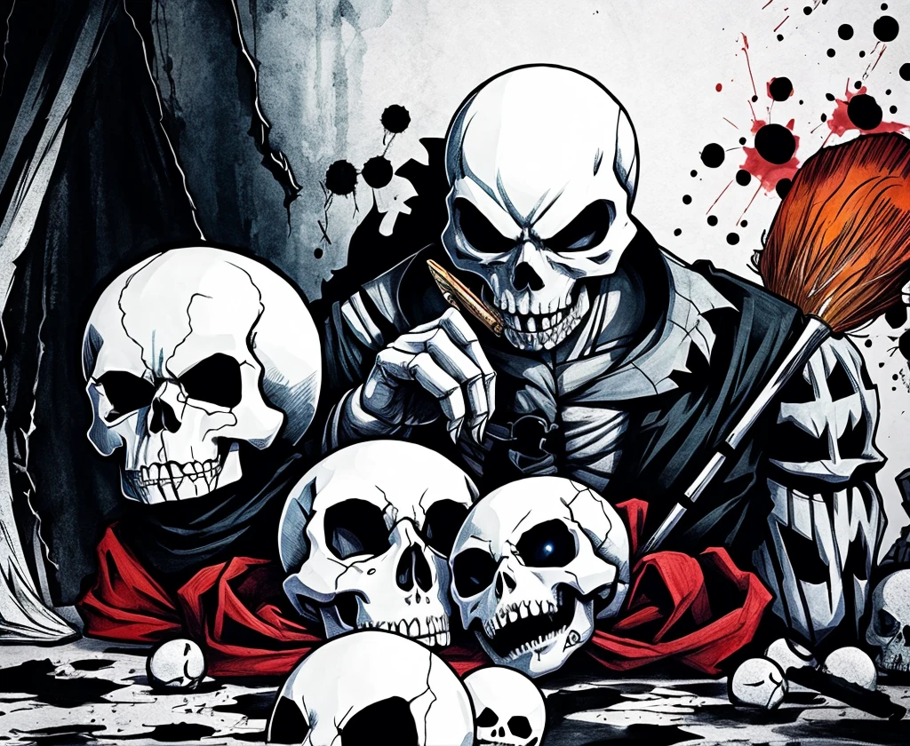 Sans skeleton, undertale, ink sans, horror sans, lust sans, Broken skull, bleeding skull, giant paint brush