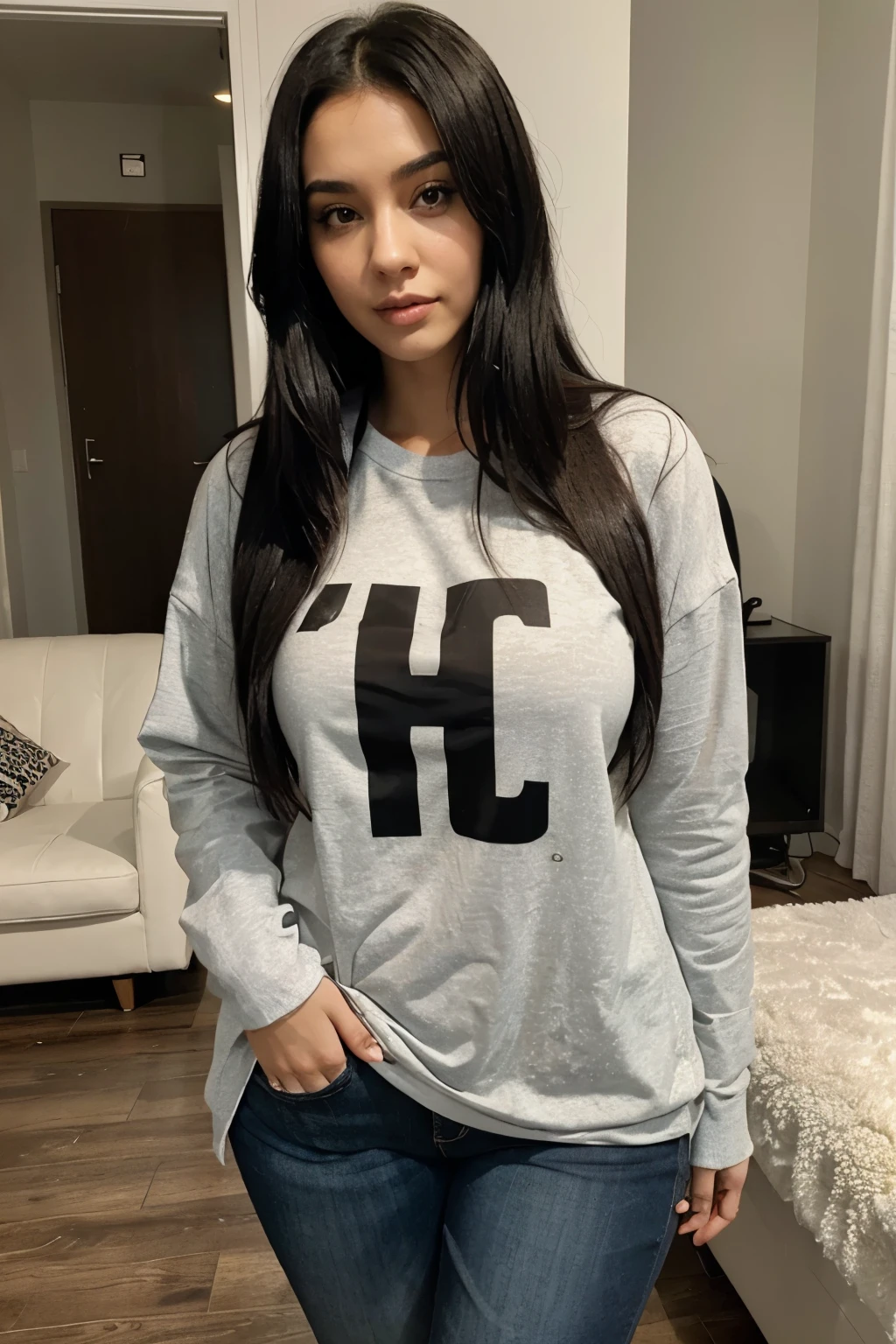 Black hair girls, curvy girls, with clothes at home