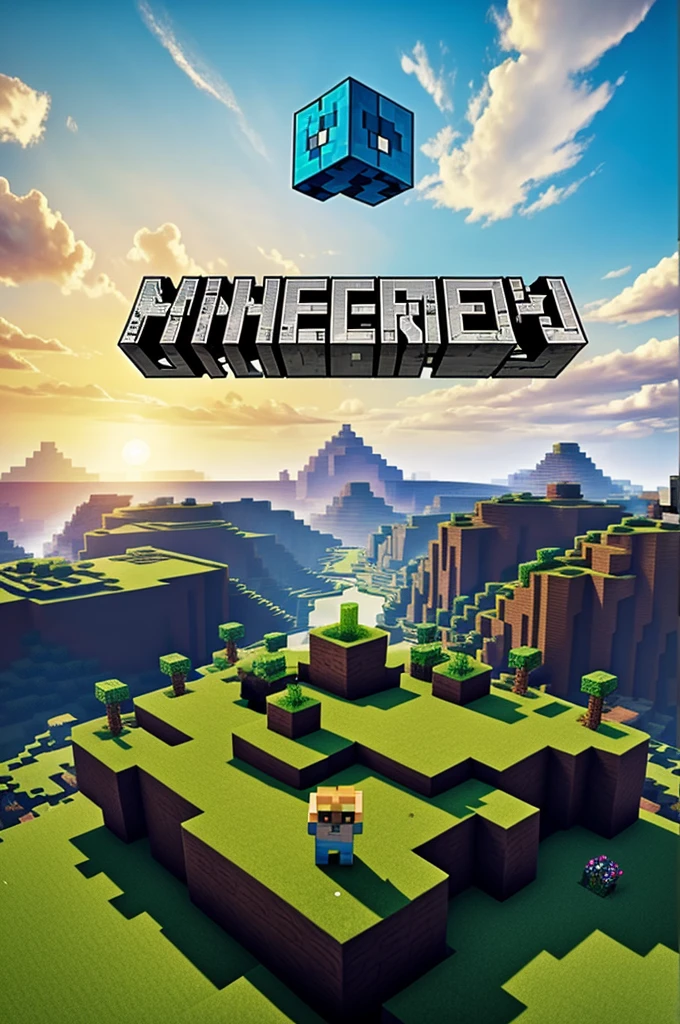 Create a cover that has as a title "F land 3" with Minecraft video game theme
