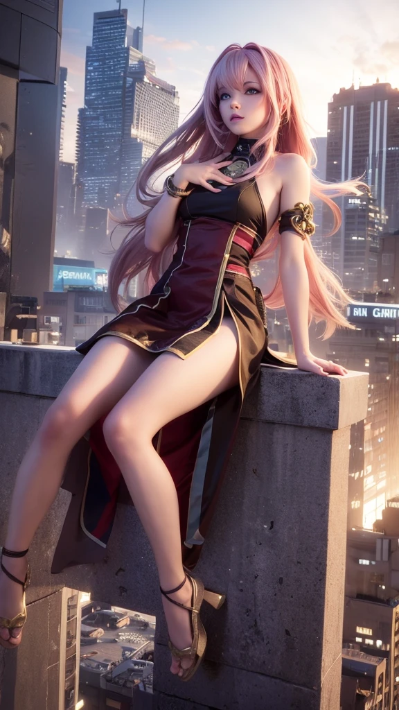 The giant girl wields a and destroys the city,Girl sitting on a building,A giant woman in a lying on top of a cyberpunk city, Wear short skirts,Little guys running around the giant girl,The little person panicked and ran away,Many cars pass by, Standing on her hand, cgsociety 9, 2. 5 d cgi fantasy art, engine rendering unreal + a goddess, full body cgsociety, artgerm ; Hyper realistic 3d content, giant art, super detailed 3d matte paintings, super detailed 3d matte paintings, realistic fantasy art, realistic 3 d anime style. Beautiful girl. Big thighs."The boy stood on the top of a high-rise building waving to the girl". Color ultra 4k.The little person panicked and ran away.Giant attack.