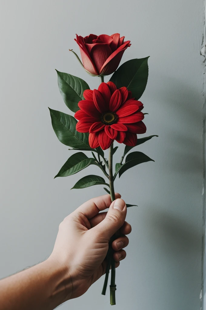 Hand holding a bloody flower