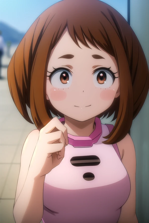 ochakouraraka, ochako uraraka, (uraraka ochako:1.5), (brown eyes:1.5), brown hair, short hair, blush, blush stickers, smile,
BREAK bare shoulders, pants,pink bikini,
BREAK outdoors, city,
BREAK looking at viewer,
BREAK (masterpiece:1.2), best quality, high resolution, unity 8k wallpaper, (illustration:0.8), (beautiful detailed eyes:1.6), extremely detailed face, perfect lighting, extremely detailed CG, (perfect hands, perfect anatomy),