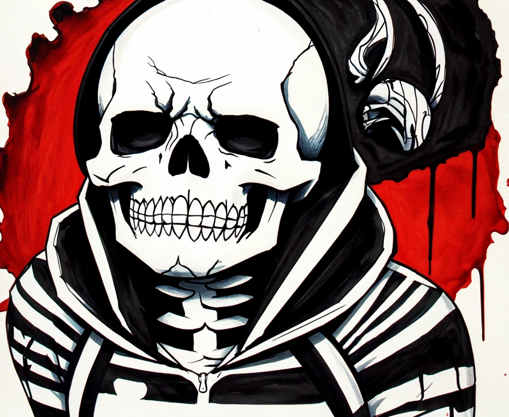 Sans skeleton, undertale, ink sans, horror sans, lust sans, Broken skull, bleeding skull, giant paint brush, sexy, bleeding color ink