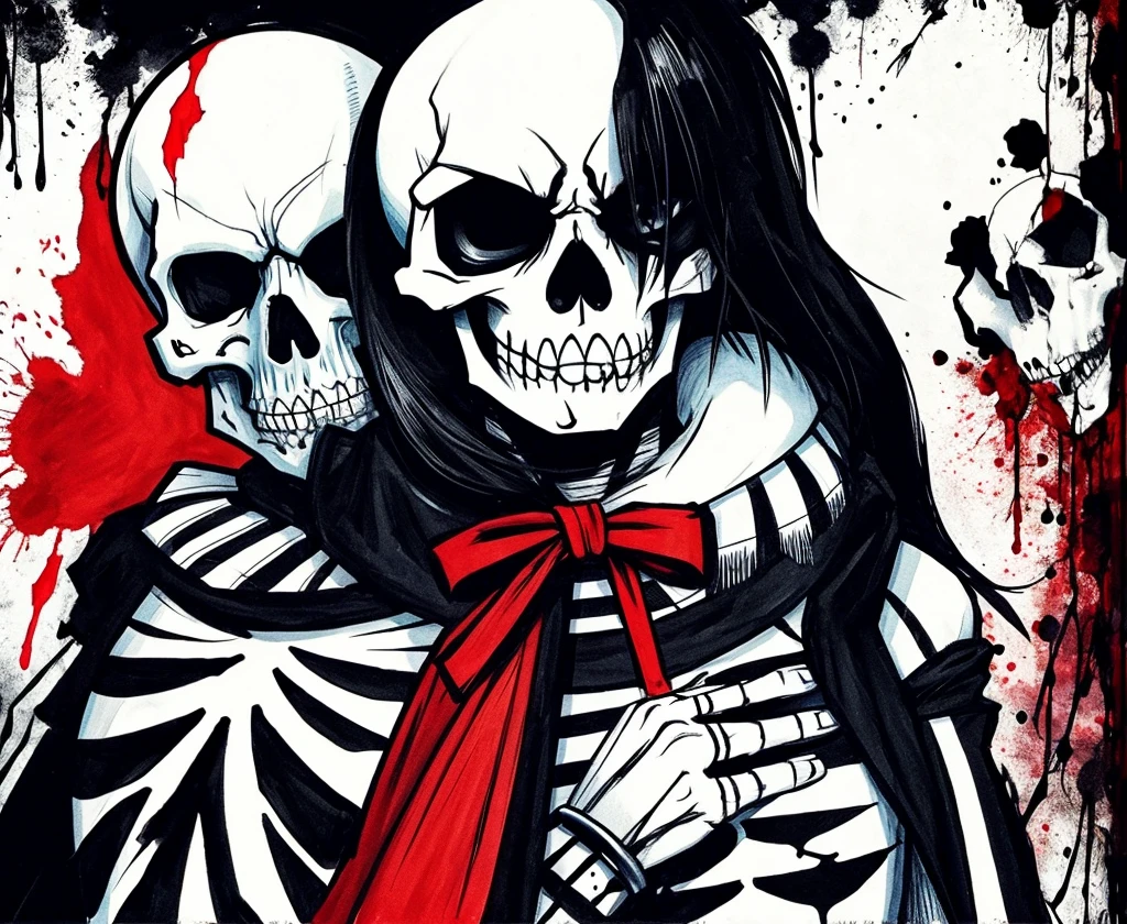 Sans skeleton, undertale, ink sans, horror sans, lust sans, Broken skull, bleeding skull, giant paint brush, sexy, bleeding color ink