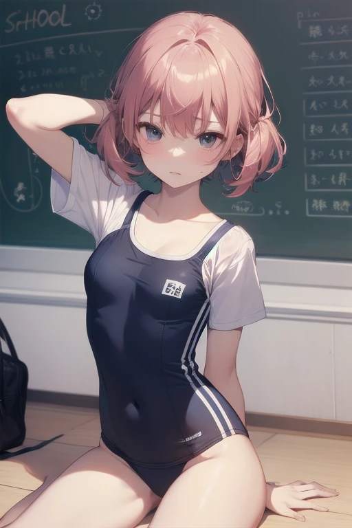 top quality、Full limbs、full fingers、slender beauty、1 person、School swimwear、bob haircuts、all fours(Dogesa)、confused expression