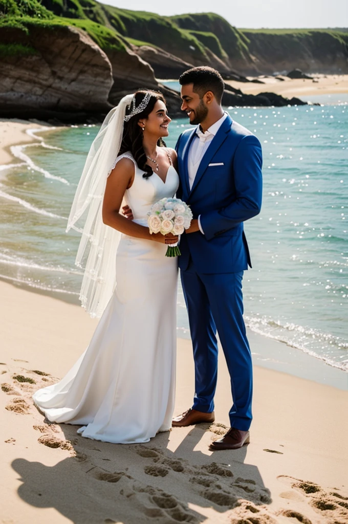 man and woman getting married on a beach drawn in cartoon style