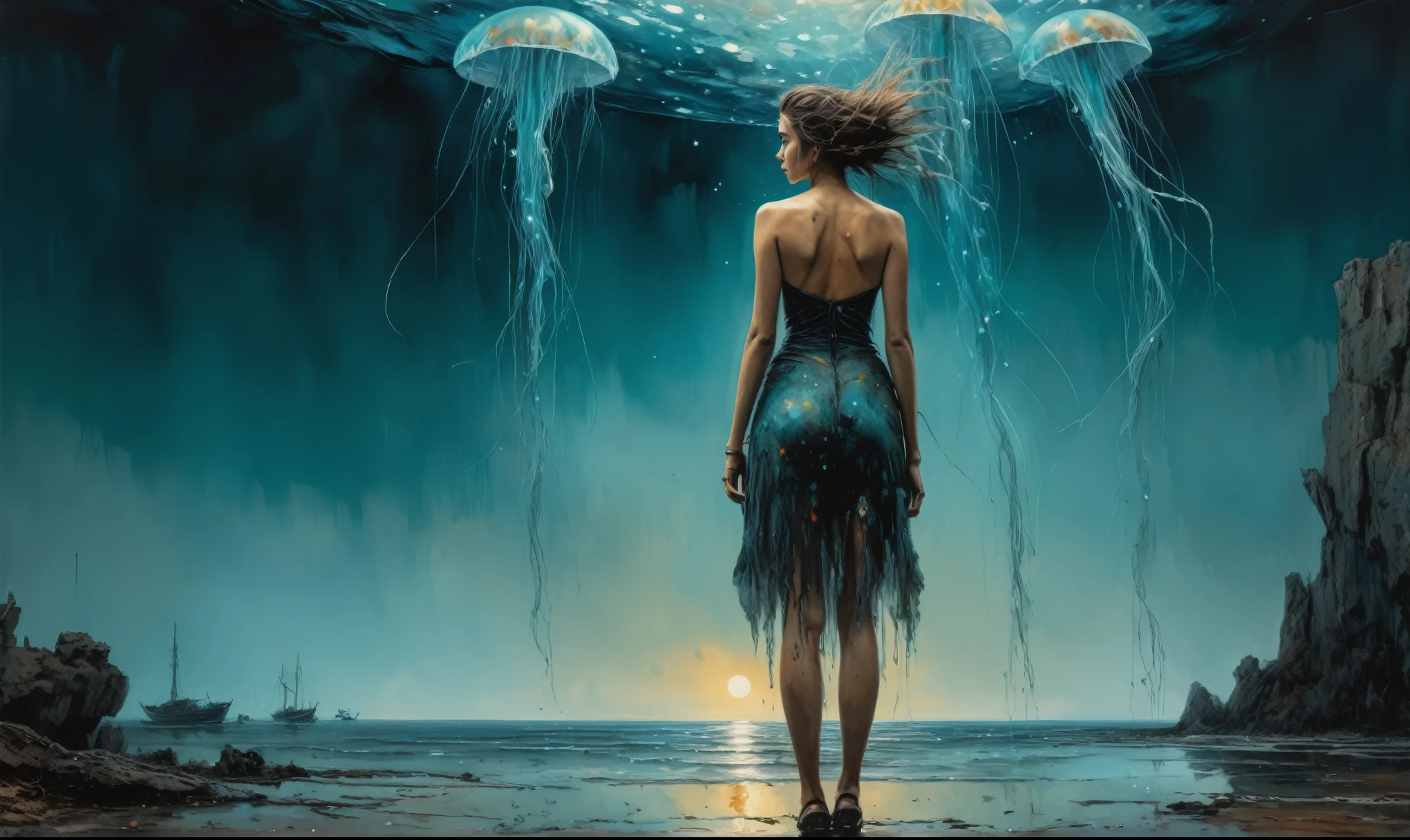  woman, stunning, highly detailed, 8k, ornate, intricate, cinematic, dehazed, atmospheric, (oil painting:0.75), (splash art:0.75),(teal:0.2),(orange:0.2), (by Jeremy Mann:0.5), (by John Constable:0.1),(by El Greco:0.5),(acrylic paint:0.75)full-body-shot,High contrast,Masterpiece,Realistic,Ultra Detailed,intricate details,realistic jellyfish skin,extremely intricate,realism,photorealism, cinematic style,irina yermolova,HDR,((Wangechi Quality)),extremely detailed, [night landscape],masterpiece,intricate details,faded,eyes extremely detailed, high detailed eyes,16k resolution,RAW, Nikon Z9,chinese orc's village of fishers on seaside,authentic,full body length,Labradorite babygirl,native italian troll ,pretty face,eyebrow up,full body shot,ominous landscape,glate gray atmosphere,by art Simon Stalenhag,Nicola Samori,(((Wangechi Mutu))),prime colors,urban,extremely detailed,masterpiece,intricate details,faded,eyes extremely detailed, high detailed eyes,4k resolution,RAW, Nikon Z9,commercial photography 
