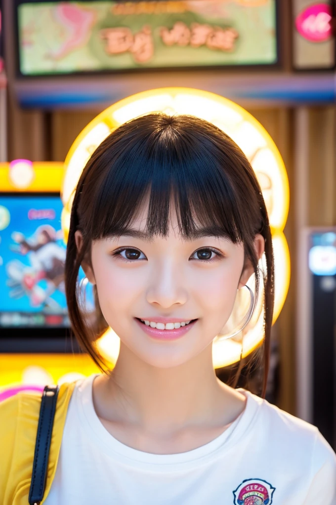 ((pussy)),crit,パンツを脱いでおまんこアップ、Game center, professional gamer, ((full body)), ((photo)), ((best qualtiy, 8K, tmasterpiece: 1.3)), Focus: 1.2, perfect figure beautiful girl: 1.4, 1girl, cowboy shot, look at viewer, eyes facing the camera, incredibly absurd, beautiful and cute girl with a photorealistic face, showcasing top-quality craftsmanship, A Japanese girl playing games at an arcade, 17 years old, with a bob cut, silky black hair, bangs cut at an angle to reveal her right eye, large eyes, a soft smile, tanned skin, thin and well-formed eyebrows, straight nose with a rounded tip, thin lips but a healthy, natural pink colour, small ears with pierced ears, a slender neck with a sharp jawline, a small face with well-formed facial features, fair, fine, translucent skin, long eyelashes that make the eye makeup stand out, eyes that are powerful but also kind, Well-aligned, white teeth, healthy, shiny skin and hair, friendly expression, , slender, well-balanced proportions, good posture, beautiful C-cup breasts, white character T-shirt, blue denim jacket, yellow shorts, white sneakers, silver earrings, tote bag with game character illustration printed on it, beautiful girl, moe, devilish type, sociable and easy to talk to, values teamwork, curious and adventurous, has a sense of humor, July