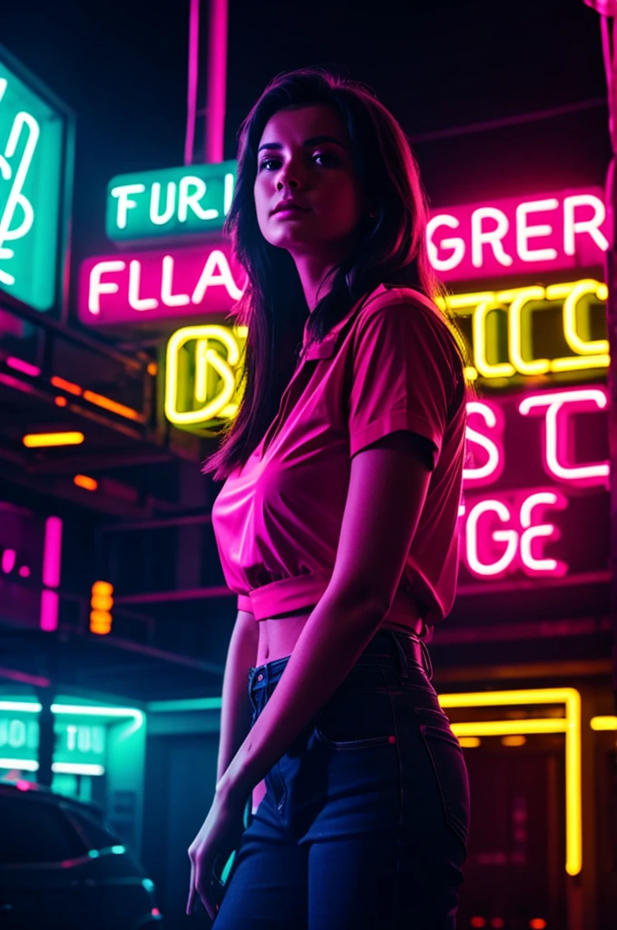 A woman in neon lights