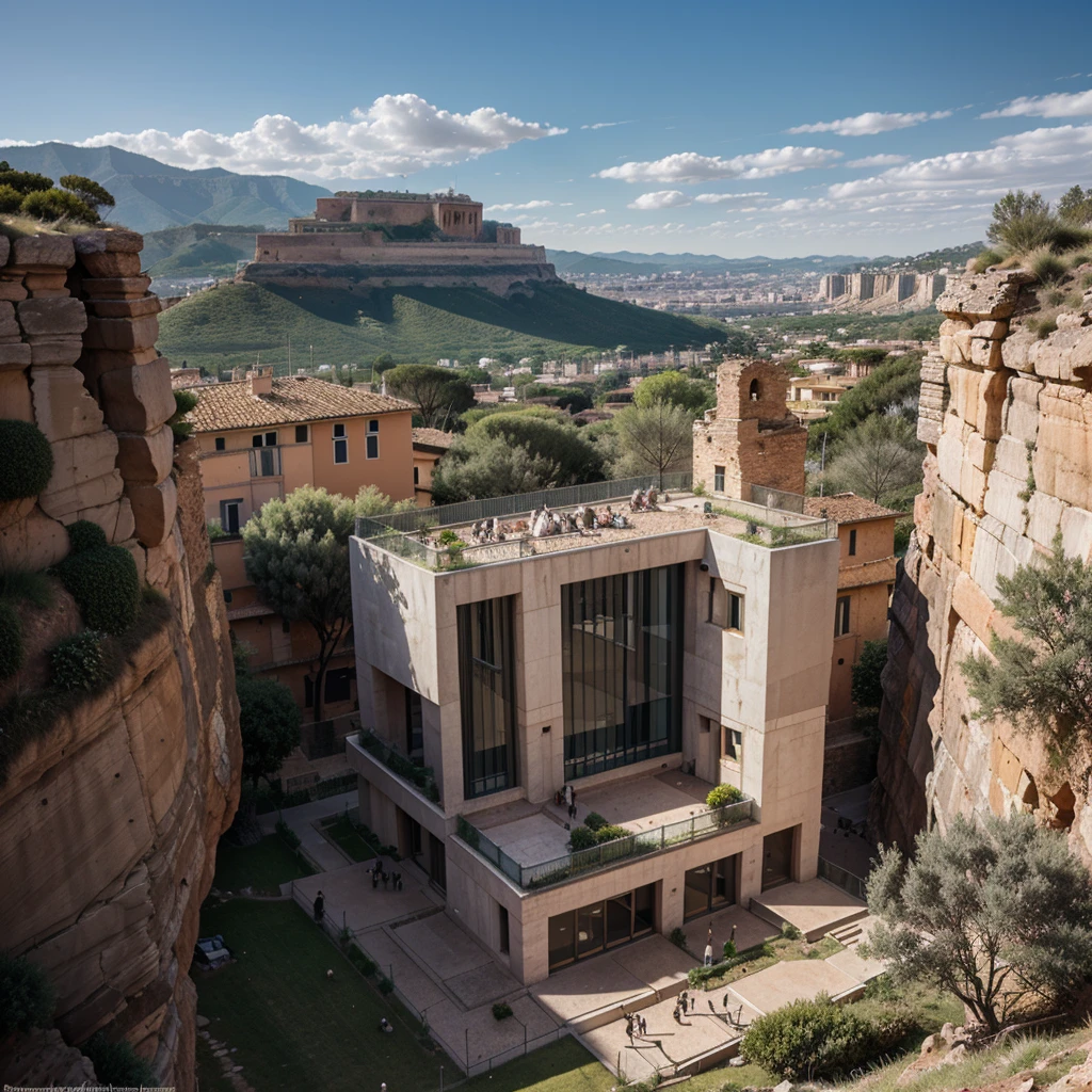 anciant rome forum building build in the rocks on the mountain with modern architecture details
