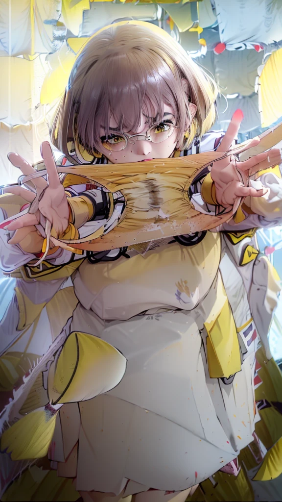 Angry face、Give me your panties,Pleated skirt、Sailor suit、Glasses、((Yellow stains on panties:1.8))