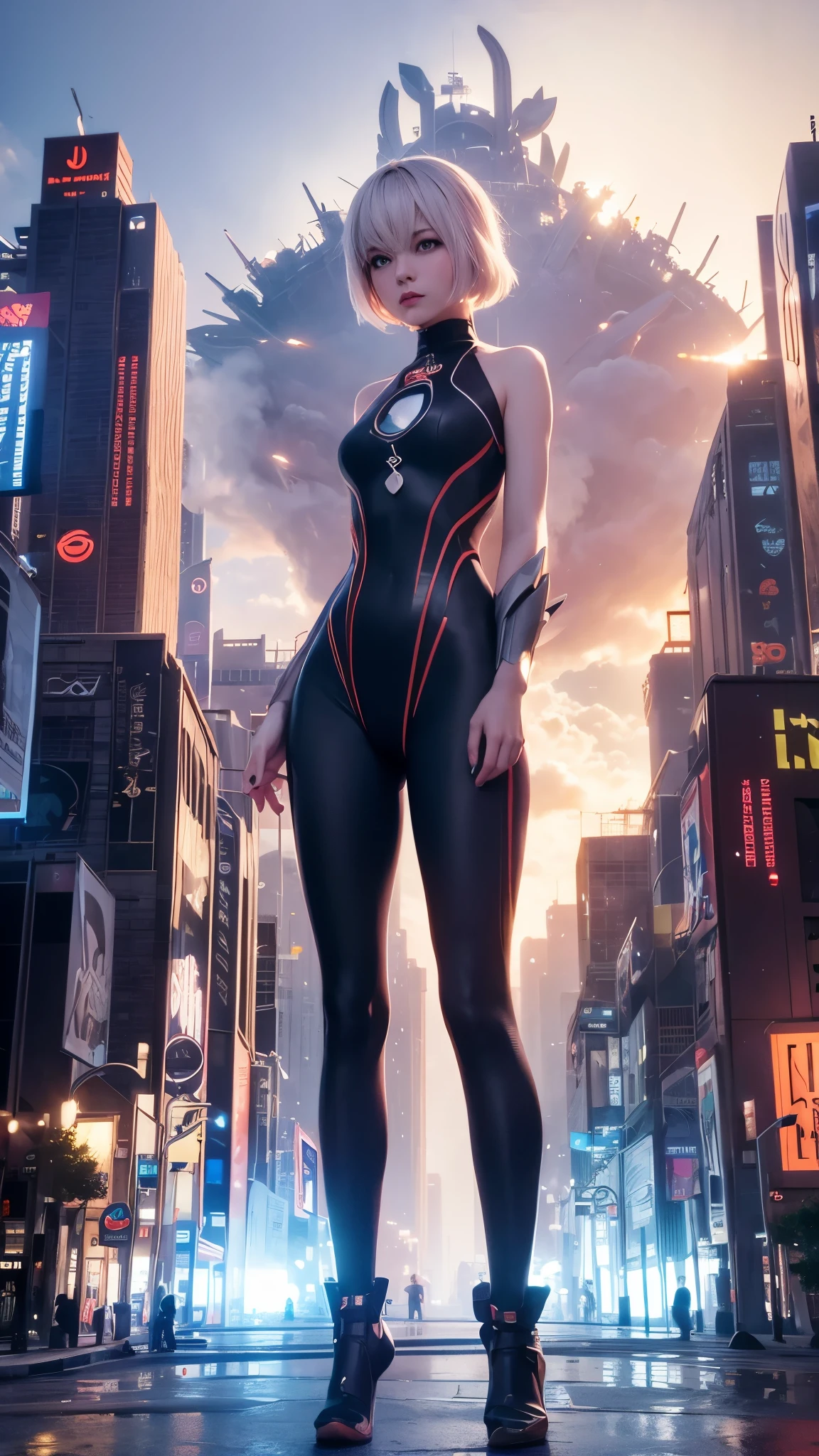 a woman standing in front of a futuristic city, cgsociety 9, futuristic city backgrond, in fantasy sci - fi city, cinematic. futurism, futuristic. game cg, otherwordly futuristic city, futuristic city in background, futuristic art style, futuristic sci-fi, futuristic city background, sci fi city, futuristic marrakech, by Raphael Lacoste, human futuristic city