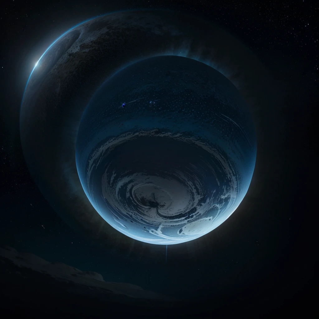 A vibrant blue gas giant planet with a prominent bright white ring, situated against a dark starry backdrop. The atmosphere appears as a lighter shade of blue, hinting at a nitrogen-rich composition. No other details or features are visible, allowing the focus to remain on the natural beauty and grandeur of the planet and its signature defining ring.