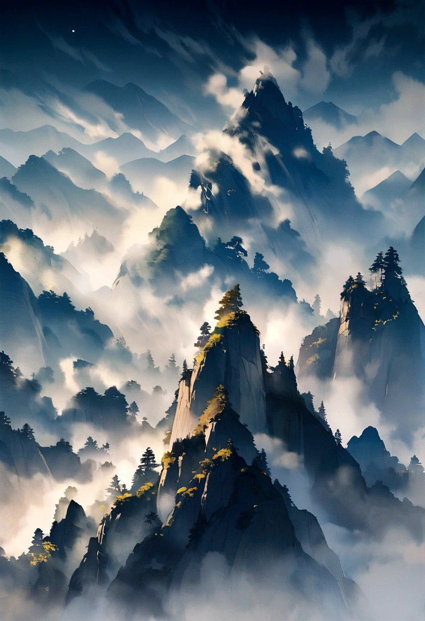 "Magnificent、The magnificent scenery of the mountains shrouded in mist is breathtaking, As if shrouded in a mysterious mist, It gives a sense of tranquility and stunning beauty."