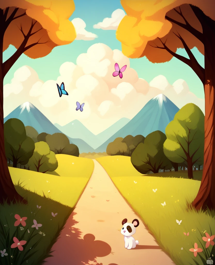 Cute nature scenery, no people, clouds rainbow.      pandas,kittens,bunnies,trees,butterflies 