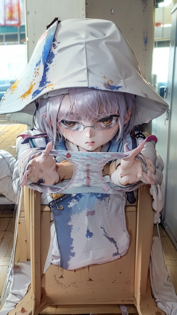 Angry face、Give me your panties,Pleated skirt、Sailor suit、Glasses、((Stains on panties:1.8))