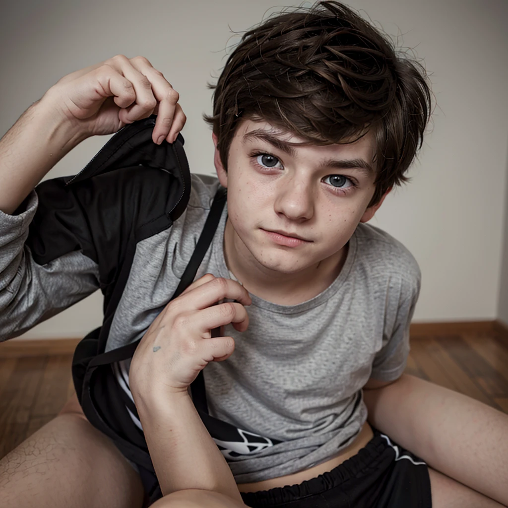Tord from Eddsworld, a really and cute and soft boy. Gray eyes, pale skin, messy brown hair. Red t-shirt and black shorts
