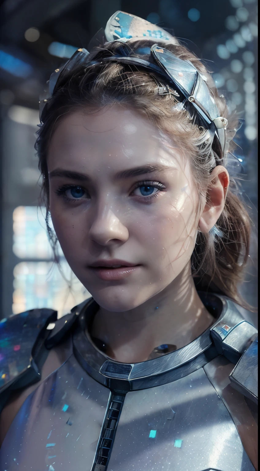 *RAW, 1 girl, showy, ((matte white armor, blue lights )), (Masterpiece, Best Quality), (detailed skin:1.3, detailed face:1.3), DSLR, realist, ((( pose, detailed galaxy landscape))), delicate, Soft colors, cinematic lighting* - <@417843734584229888