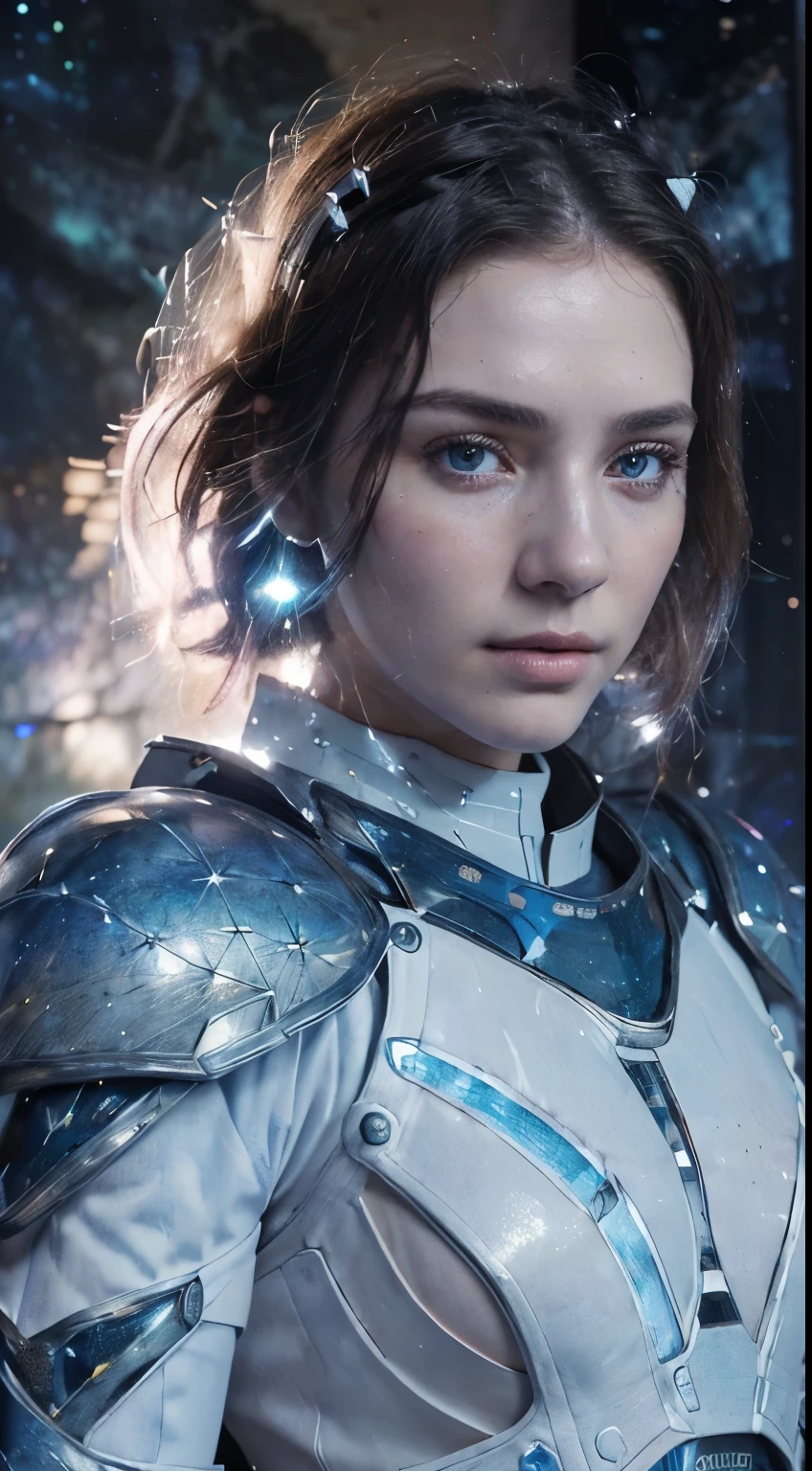 *RAW, 1 girl, showy, ((matte white armor, blue lights )), (Masterpiece, Best Quality), (detailed skin:1.3, detailed face:1.3), DSLR, realist, ((( pose, detailed galaxy landscape))), delicate, Soft colors, cinematic lighting* - <@417843734584229888