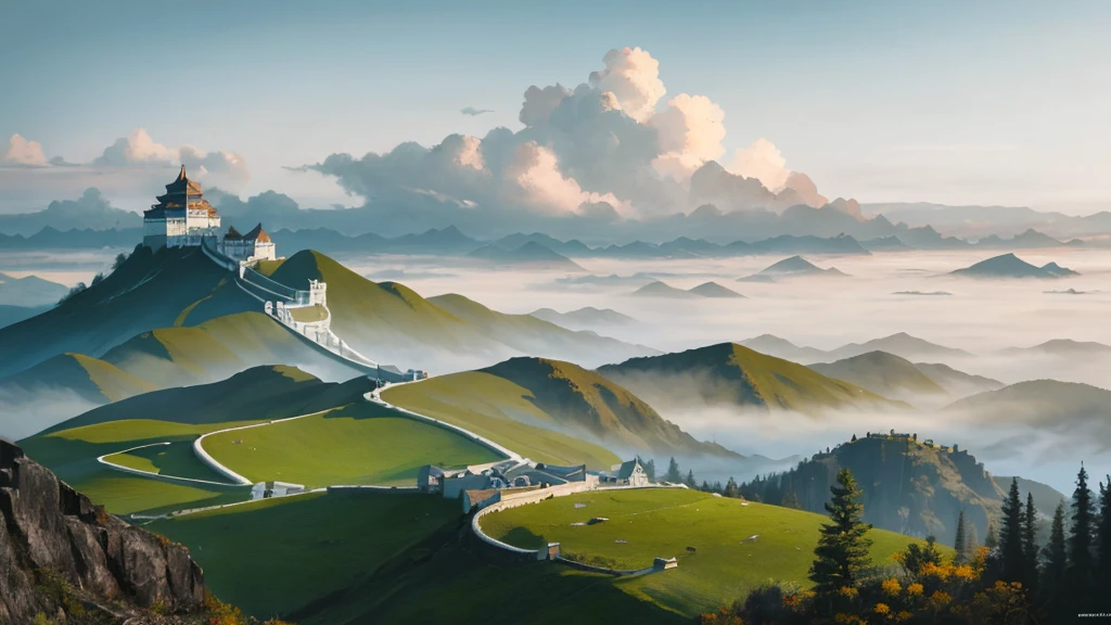 RAW photos of landscapes,The most exquisite details,Realistically,Fog atmosphere,China、spring、landscape、Sky(Implications:1.0)、Epic Composition、Realistic lighting、High Definition Details、masterpiece、best quality,(Highly detailed CG Unity 8k wallpaper),Composition,美学Composition。spring色彩,Illustration poster。