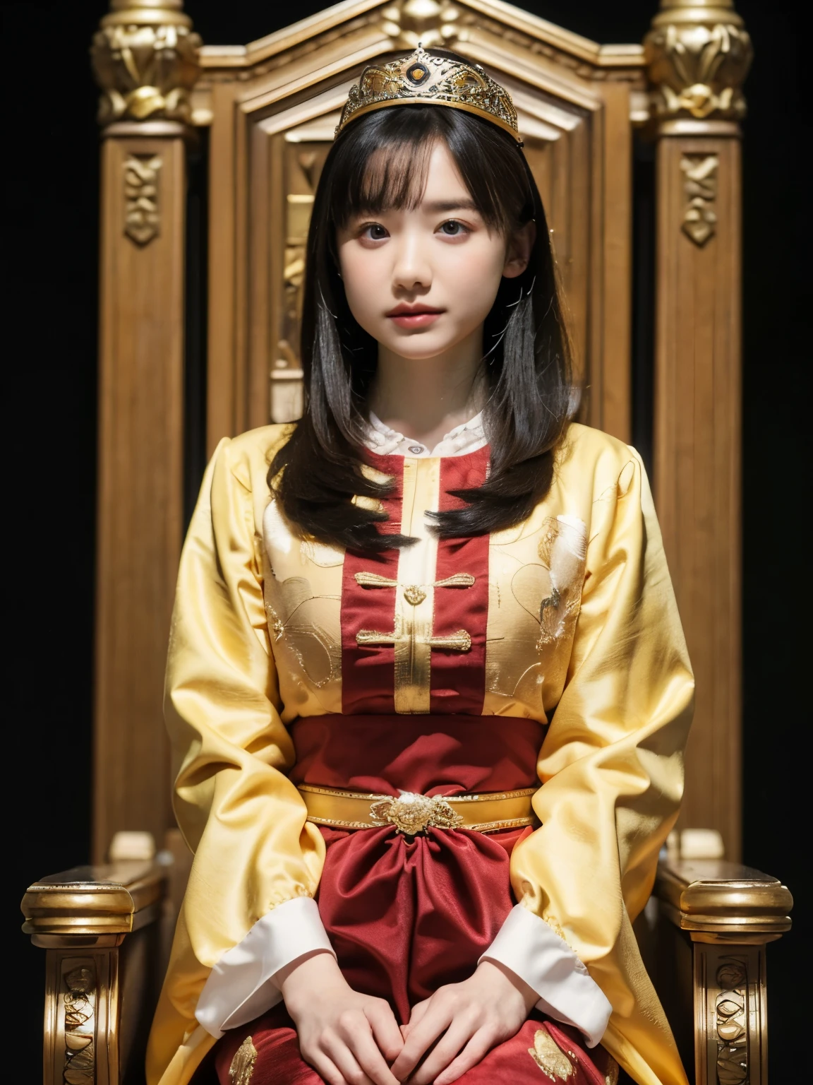 (Ultra-high resolution), (masterpiece), (Attention to detail), (high quality), (最high quality) , One Girl, middle agesの貴婦人, ((Throne)), middle ages, Queen, Gorgeous dress, Gold embroidery, Jeweled Crown, silk, velvet, Royal Robes,