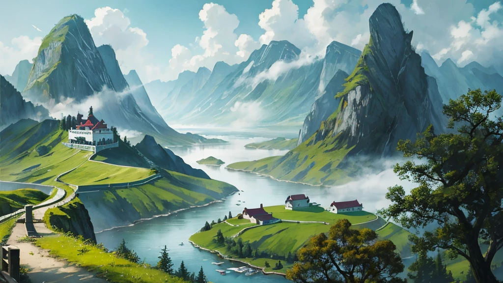 RAW photos of landscapes,The most exquisite details,Realistically,Fog atmosphere,China、spring、landscape、Sky(Implications:1.0)、landscape写意、Realistic lighting、High Definition Details、masterpiece、best quality,(Highly detailed CG Unity 8k wallpaper),Composition,美学Composition。spring色彩,Illustration poster。