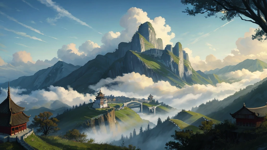 RAW photos of landscapes，The most exquisite details，Realistically，Fog atmosphere，China、spring、landscape、Sky（Implications：1.0）、landscape写意、Realistic lighting、High Definition Details、masterpiece、best quality，（Highly detailed CG Unity 8k wallpaper），Composition，美学Composition。spring色彩，Illustration poster。