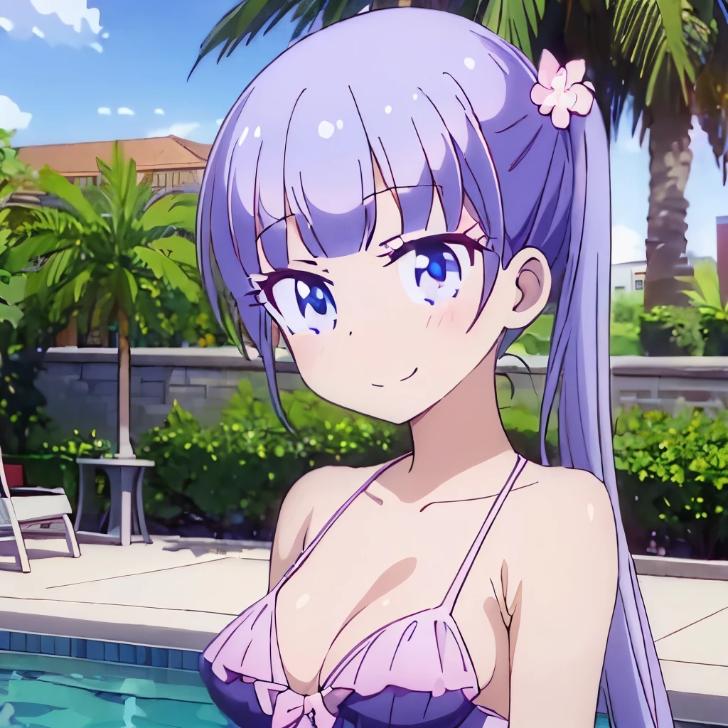 ((masterpiece)), ((best quality)), (ultra-detailed), anime style, pool, a cute girl, 1girl, solo, ((beautiful eyes)), smile, bikini00,