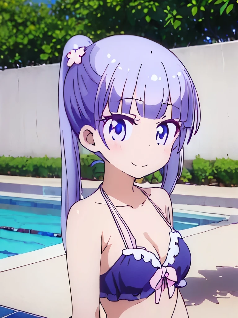 ((masterpiece)), ((best quality)), (ultra-detailed), anime style, pool, a cute girl, 1girl, solo, ((beautiful eyes)), smile, bikini00,