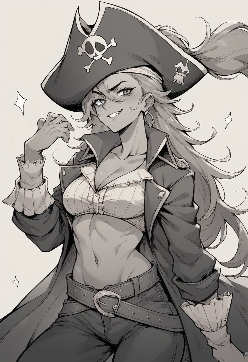 Draw a pirate hat with straight hair 