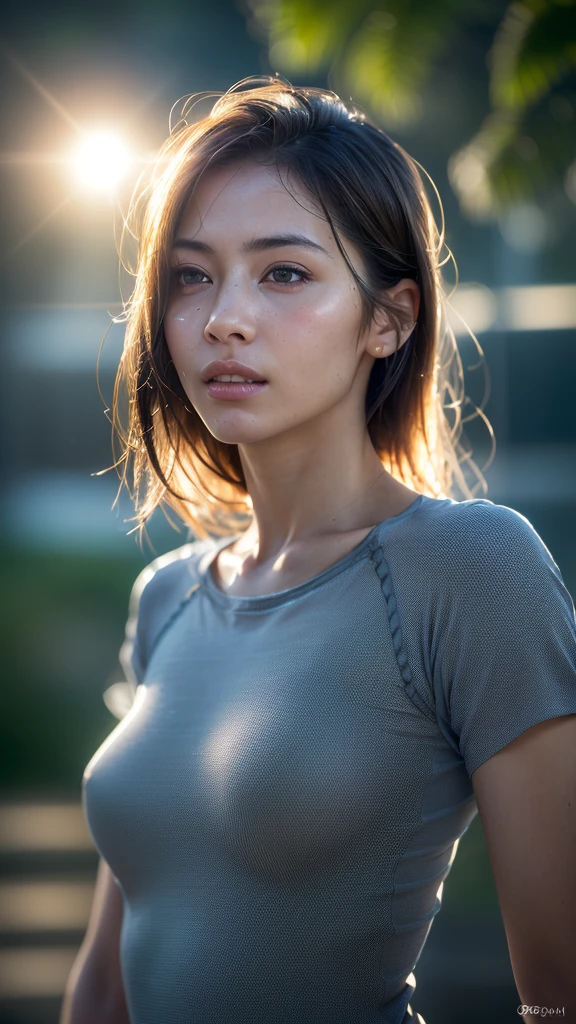 dressed, (photo realistic:1.4), (hyper realistic:1.4), (realistic:1.3),
(smoother lighting:1.05), (increase cinematic lighting quality:0.9), 32K,
1girl,20yo girl, realistic lighting, backlighting, light on face, ray trace, (brightening light:1.2), (Increase quality:1.4),
(best quality real texture skin:1.4), finely detailed eyes, finely detailed face,
(tired and sleepy and joy), (laugh:0), face closeup, t-shirts,
(Increase body line mood:1.1), (Increase skin texture beauty:1.1)