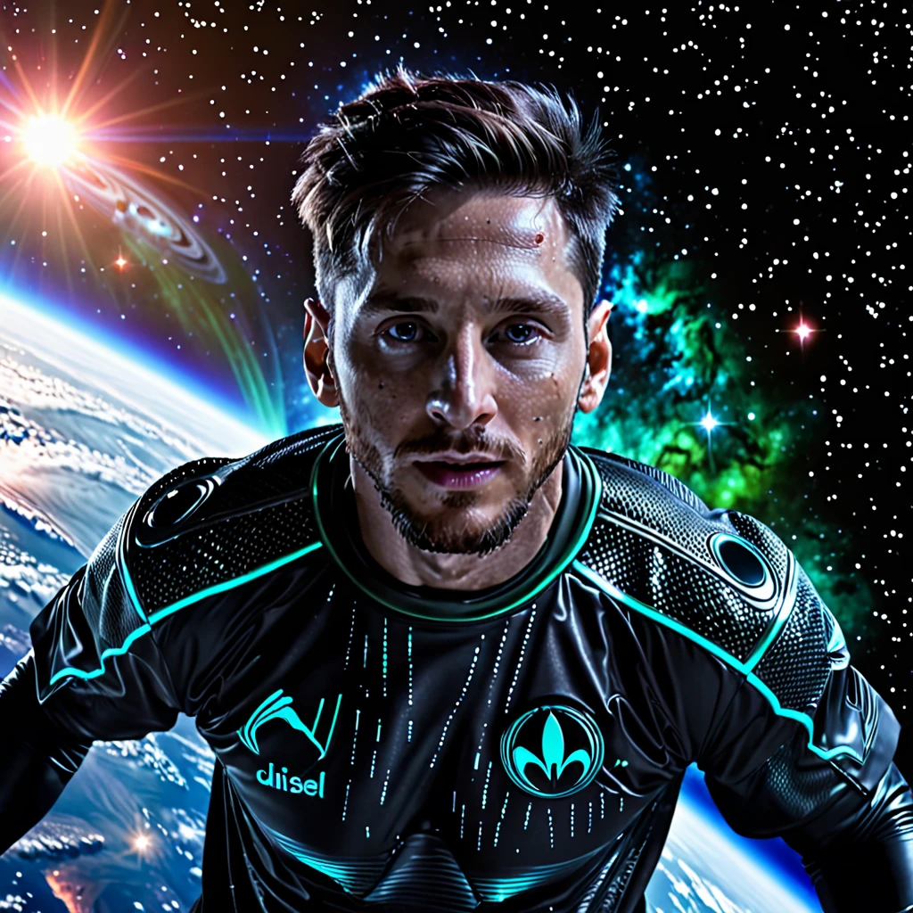 [Lionel Messi] as an [alien], [space] background, realistic, 8k, hd